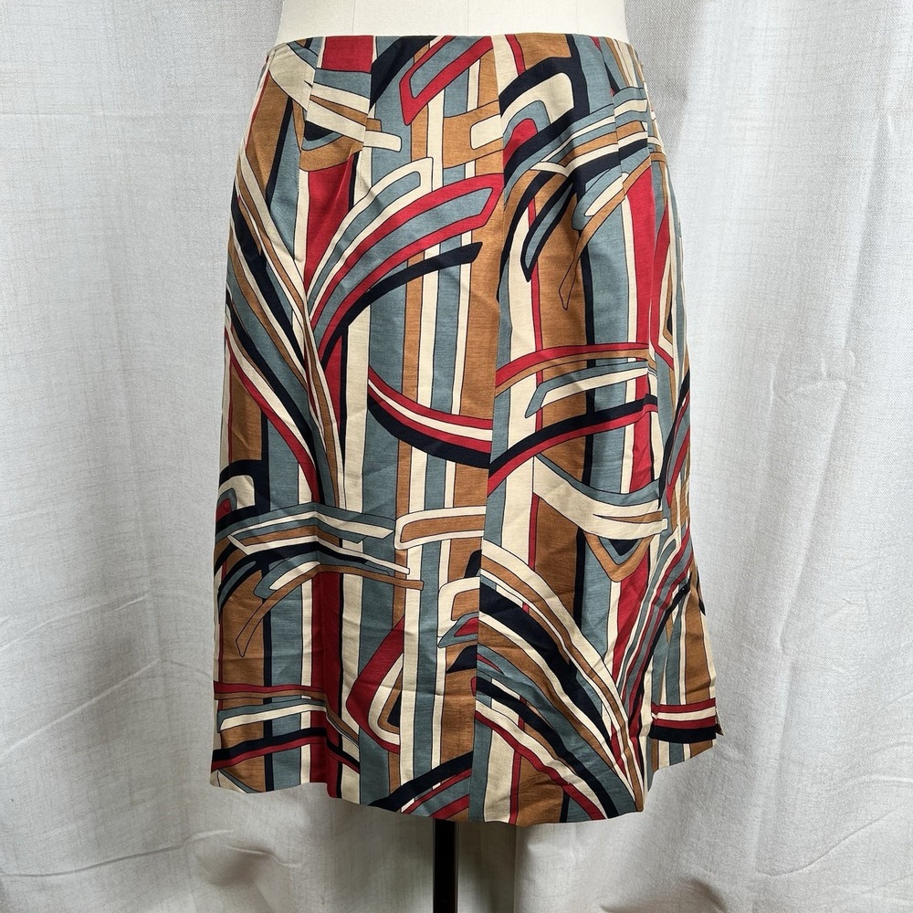 Vintage Talbots Skirt Multicolor Abstract Silk Wool Blend Lined Side Zip Size 12